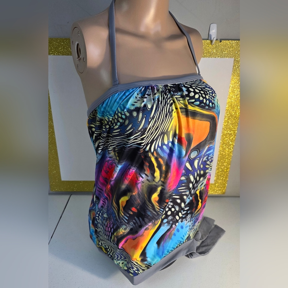 Dippin' Daisy's Multicolor Tankini Top Size 8 Removeable Halter Tie Strap USA - Picture 14 of 17